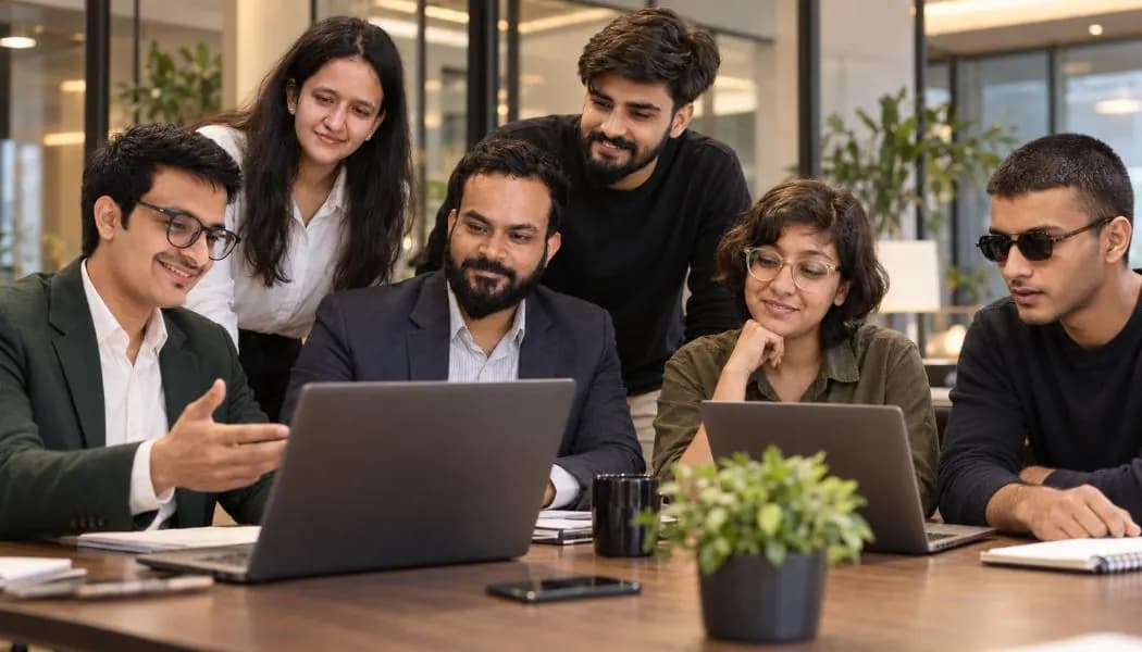 People meeting around a table in a co-working space